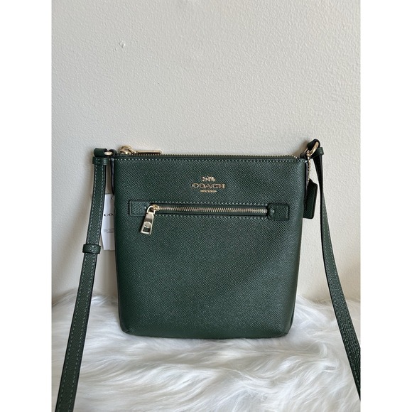 Coach Handbags - Coach Mini Rowan File Everglade Green Crossgrain Leather Crossbody Bag NWT